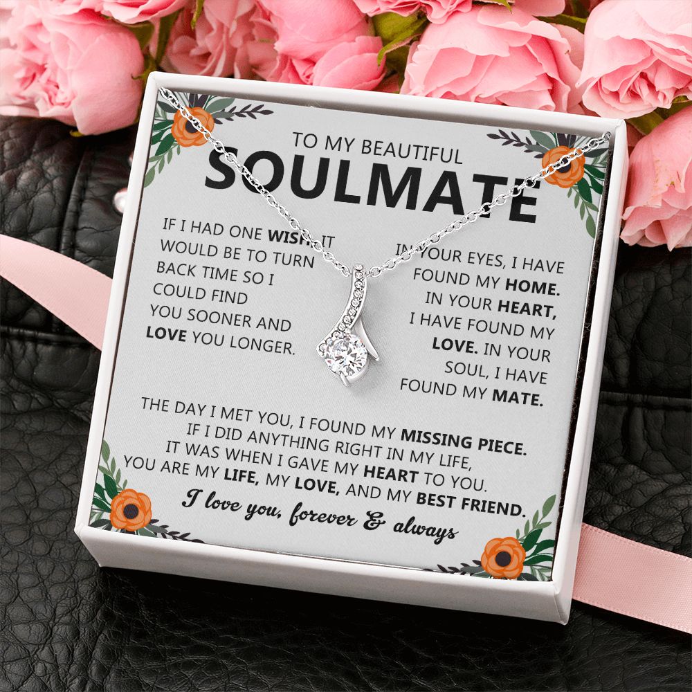To My Beautiful Soulmate Necklace Gift for Her with Message Card and Box