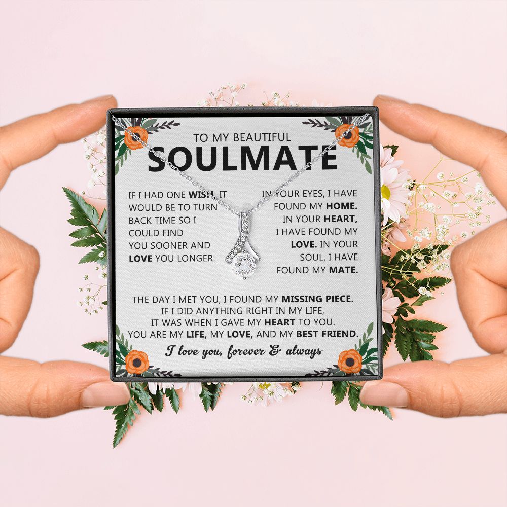 To My Beautiful Soulmate Necklace Gift for Her with Message Card and Box