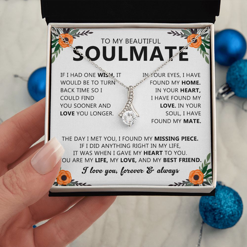 To My Beautiful Soulmate Necklace Gift for Her with Message Card and Box