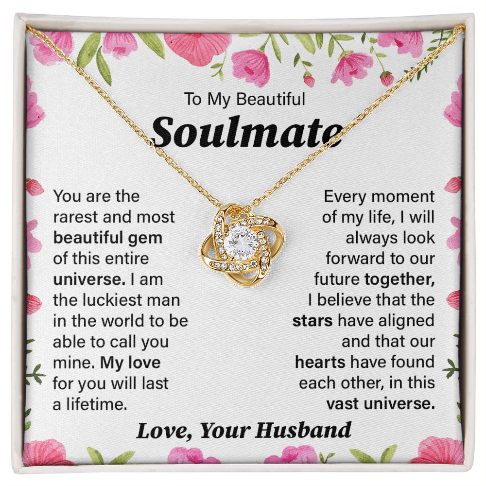 To My Beautiful Soulmate Love From Your Husband, Birthday Valentine's Day Anniversary Gifts Stunning Love Knot Necklace