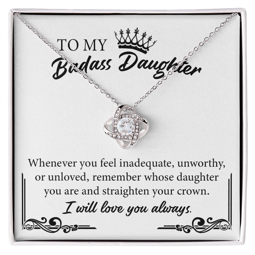 Badass Daughter Necklace Gift with Crown Message Card