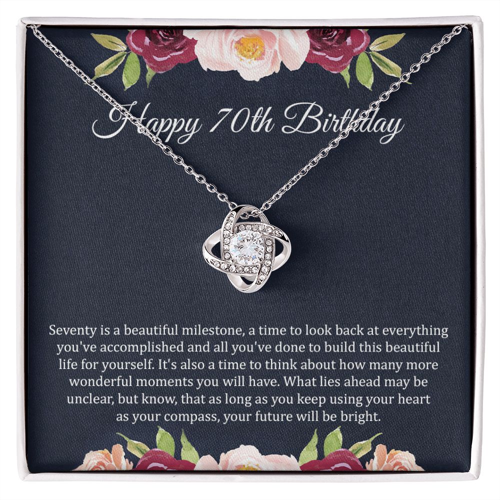 70th Birthday Gift Necklace with Floral Card