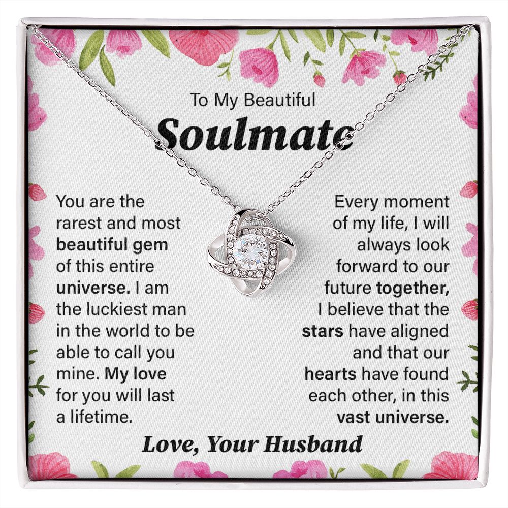 To My Beautiful Soulmate Love From Your Husband, Birthday Valentine's Day Anniversary Gifts Stunning Love Knot Necklace