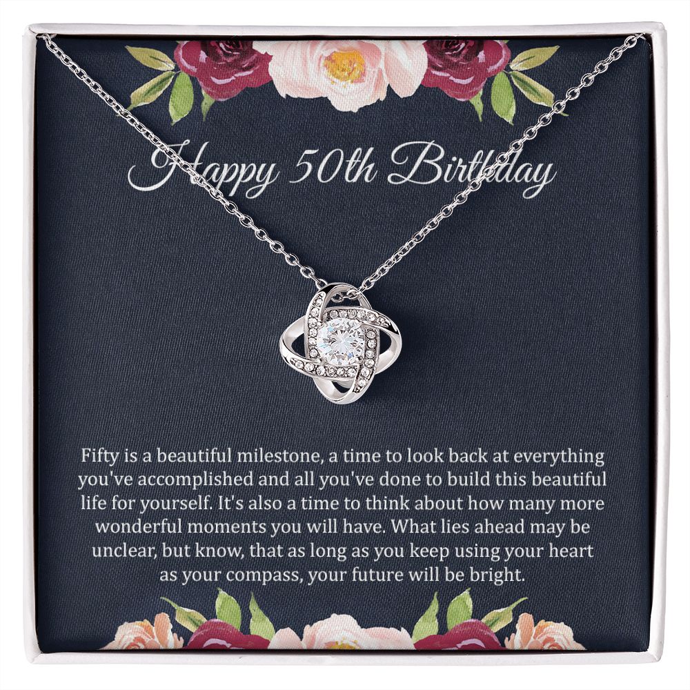 50th Birthday Necklace with Floral Gift Note