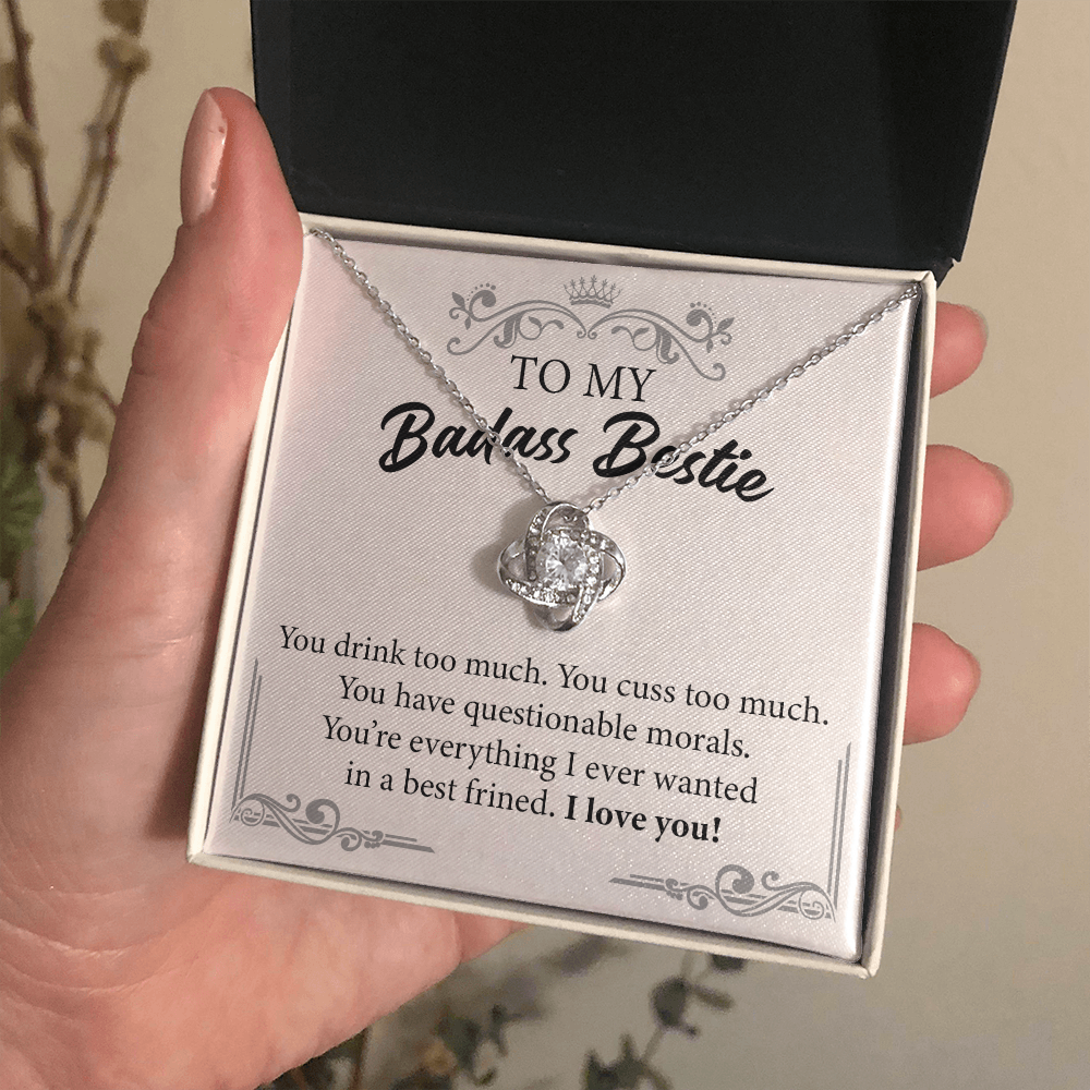Badass Bestie Necklace Gift with Funny Message Card