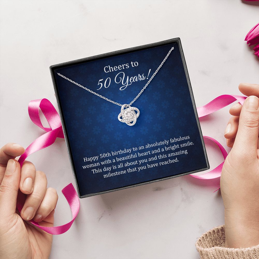 50th Birthday Necklace Gift with Elegant Milestone Card