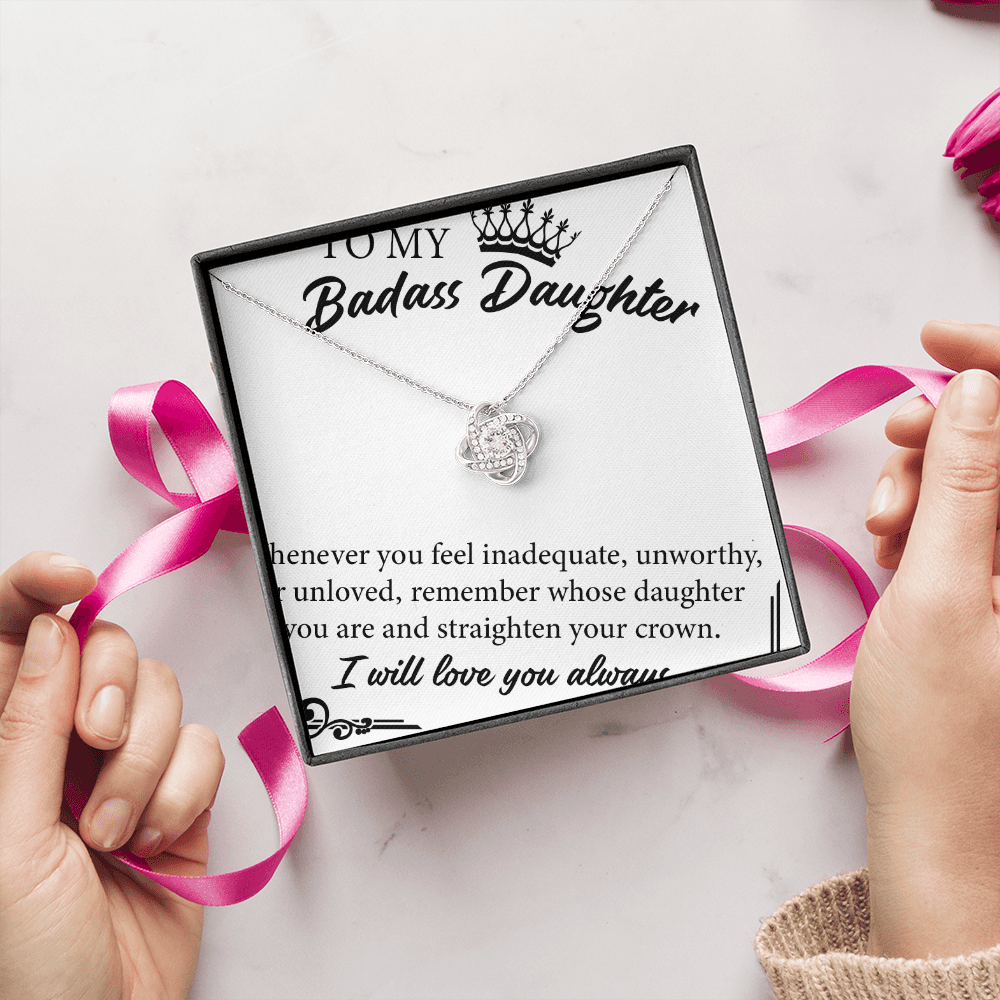 Badass Daughter Necklace Gift with Crown Message Card