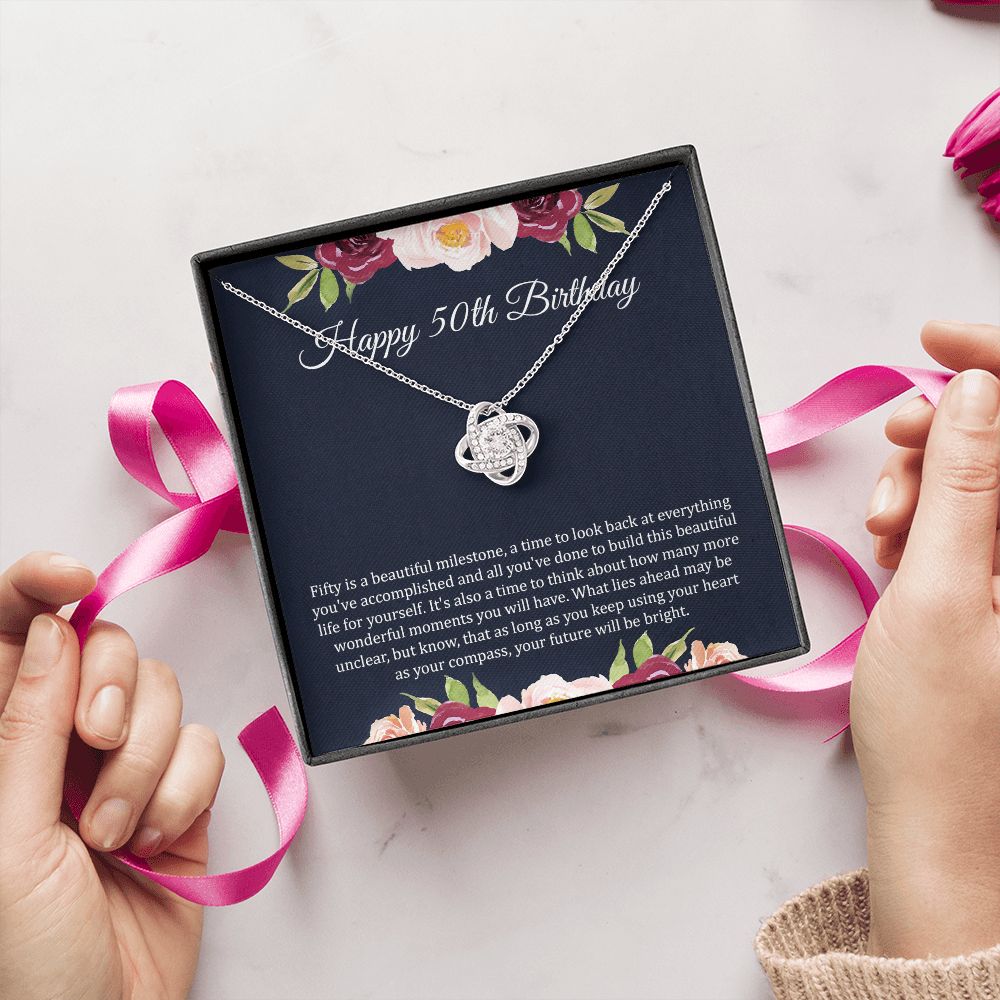 50th Birthday Necklace with Floral Gift Note