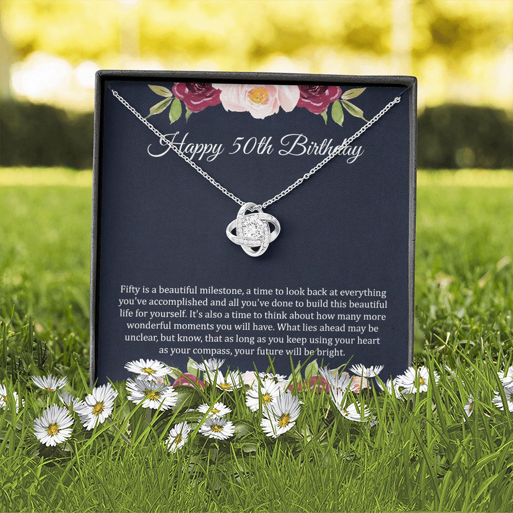 50th Birthday Necklace with Floral Gift Note