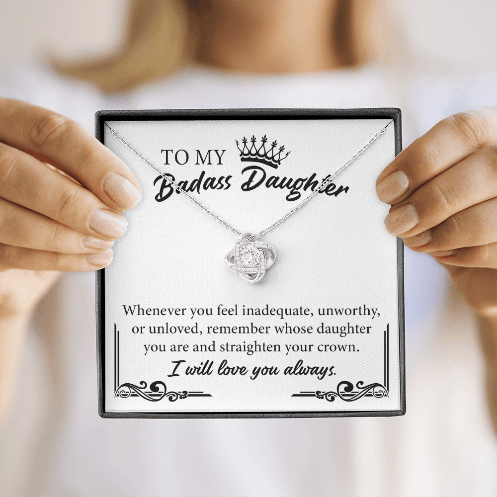 Badass Daughter Necklace Gift with Crown Message Card