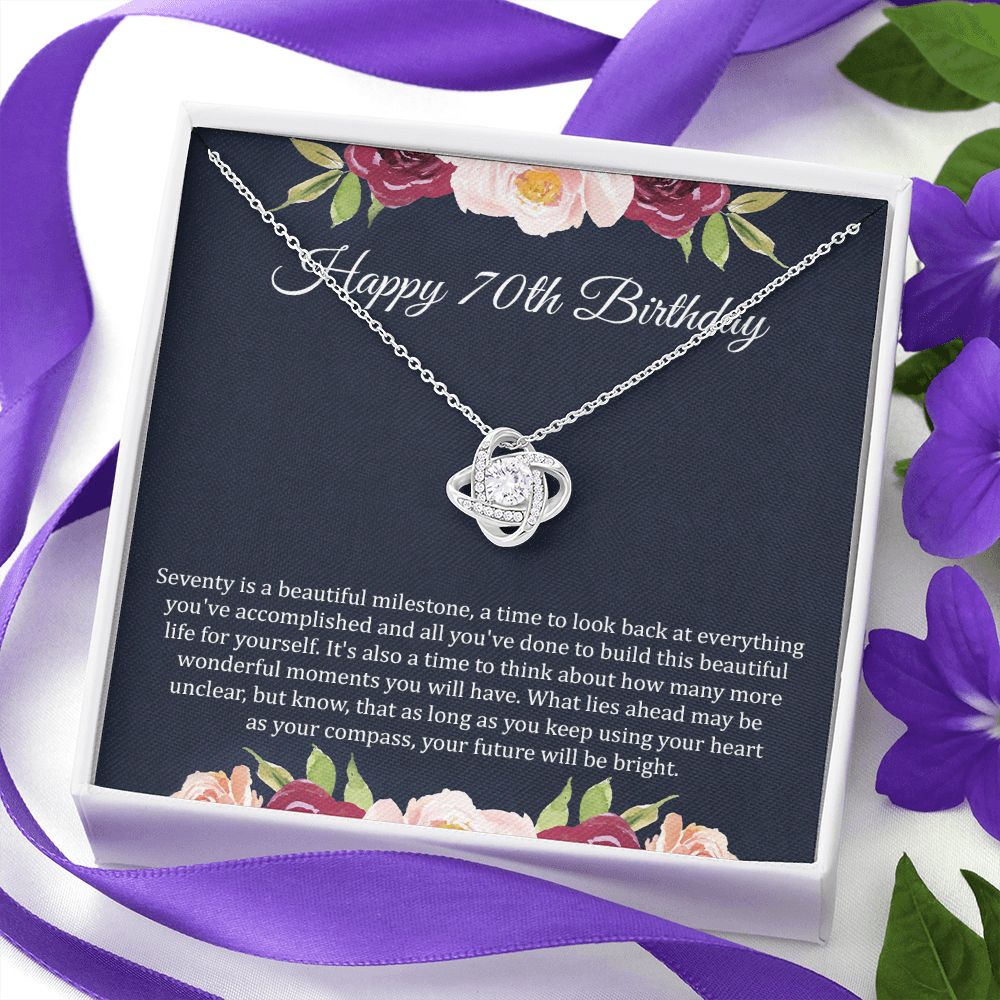 70th Birthday Gift Necklace with Floral Card