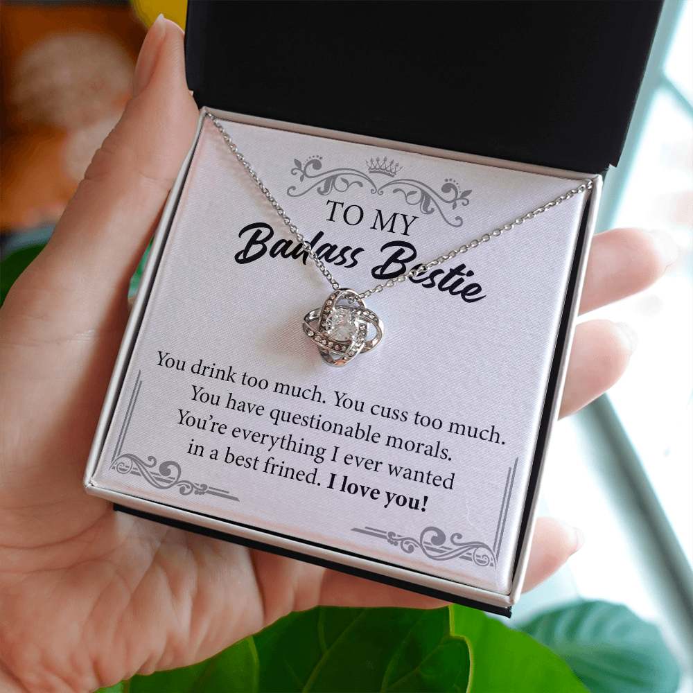 Badass Bestie Necklace Gift with Funny Message Card