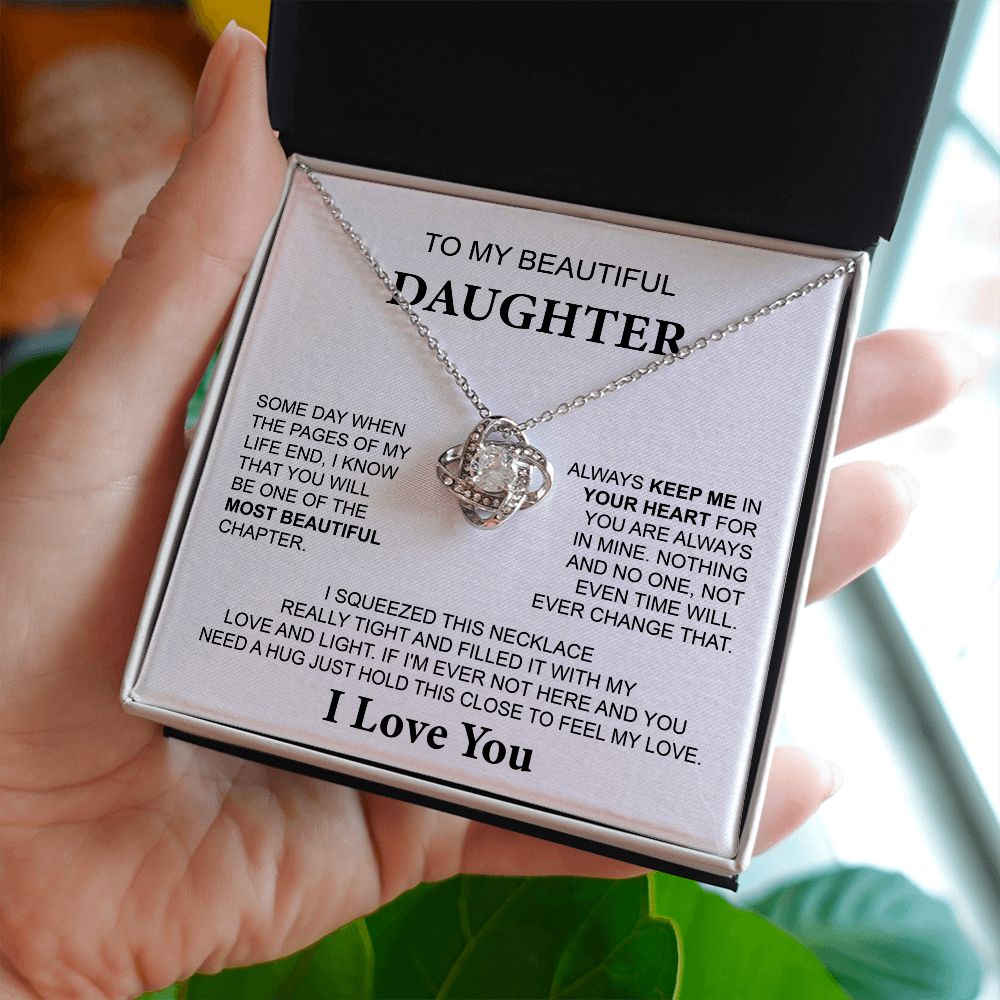 To My Daughter Necklace with Hug Message from Mom or Dad
