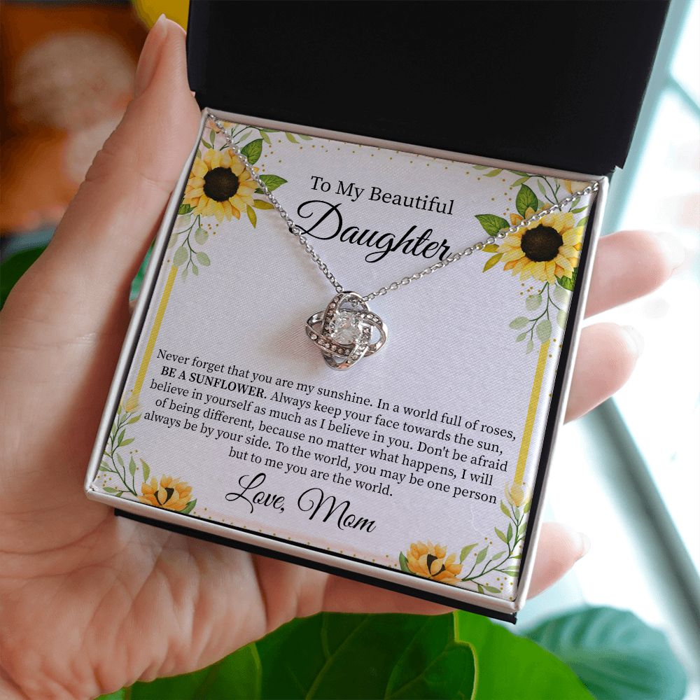 Daughter Necklace Gift from Mom with Sunflower Card