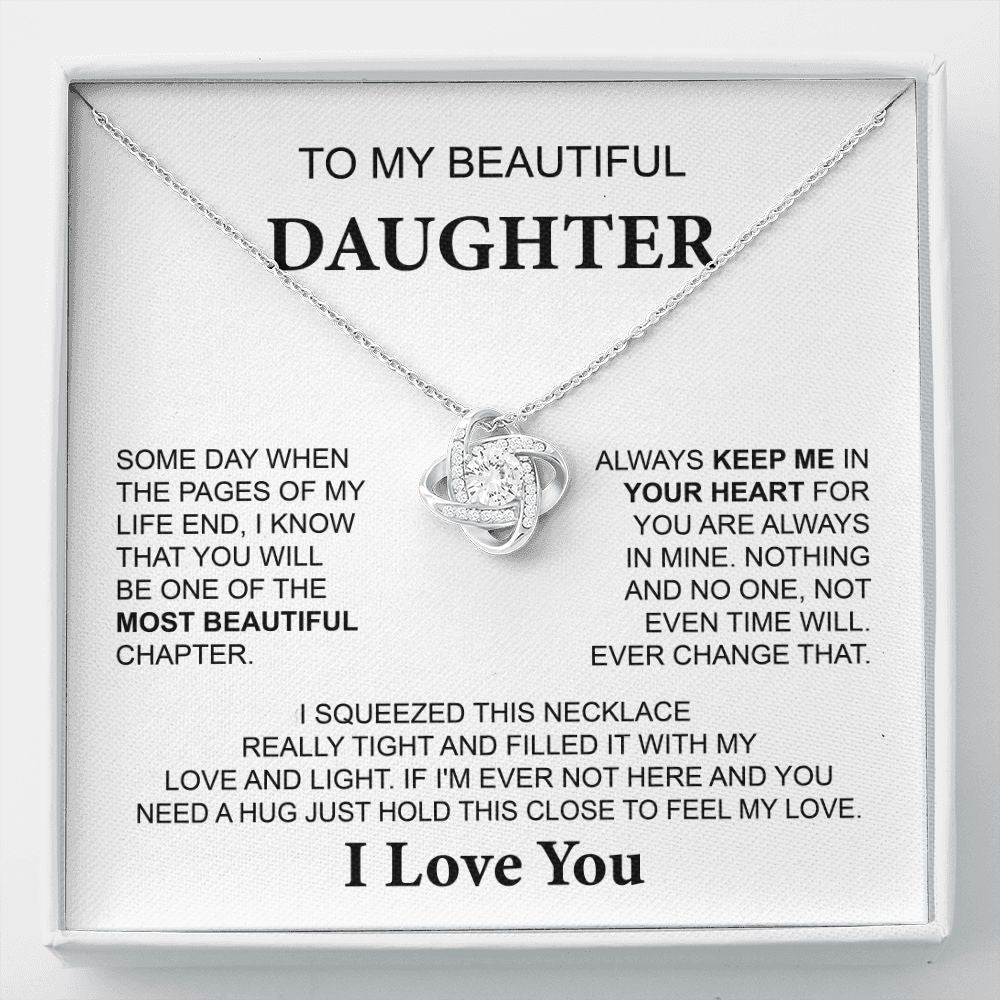 To My Daughter Necklace with Hug Message from Mom or Dad