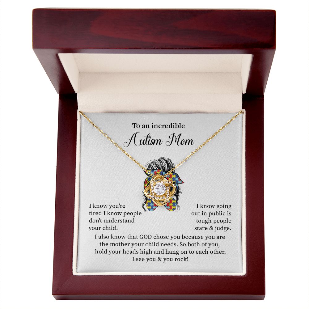 To an Incredible Autism Mom, I know You're Tired, Love Knot Necklace Gifts Her On Autism Awareness Day From Son/Daughter