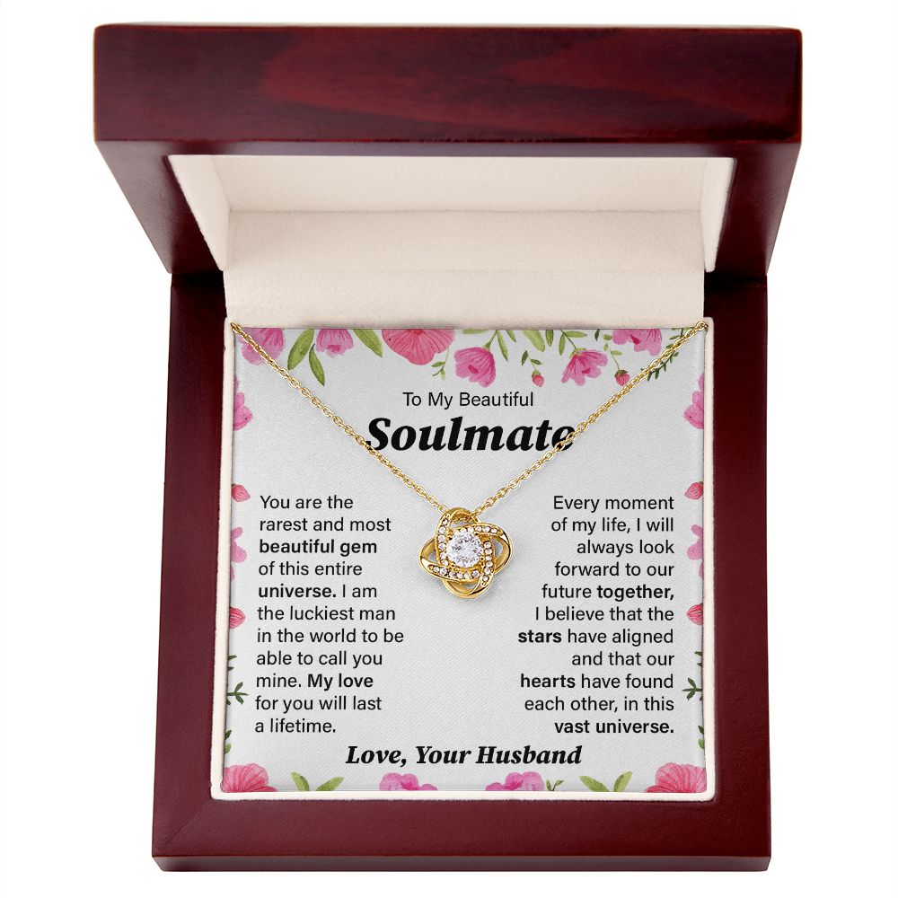To My Beautiful Soulmate Love From Your Husband, Birthday Valentine's Day Anniversary Gifts Stunning Love Knot Necklace