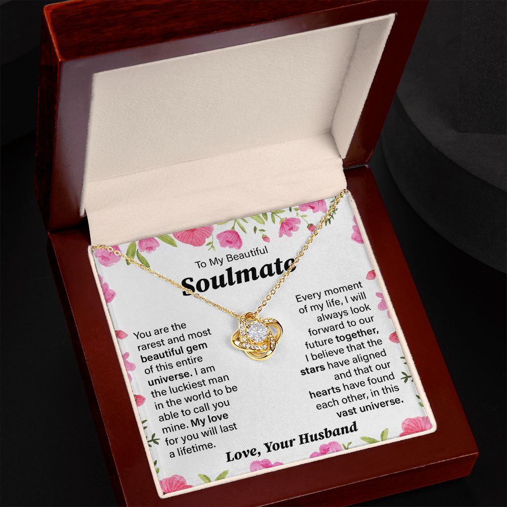 To My Beautiful Soulmate Love From Your Husband, Birthday Valentine's Day Anniversary Gifts Stunning Love Knot Necklace