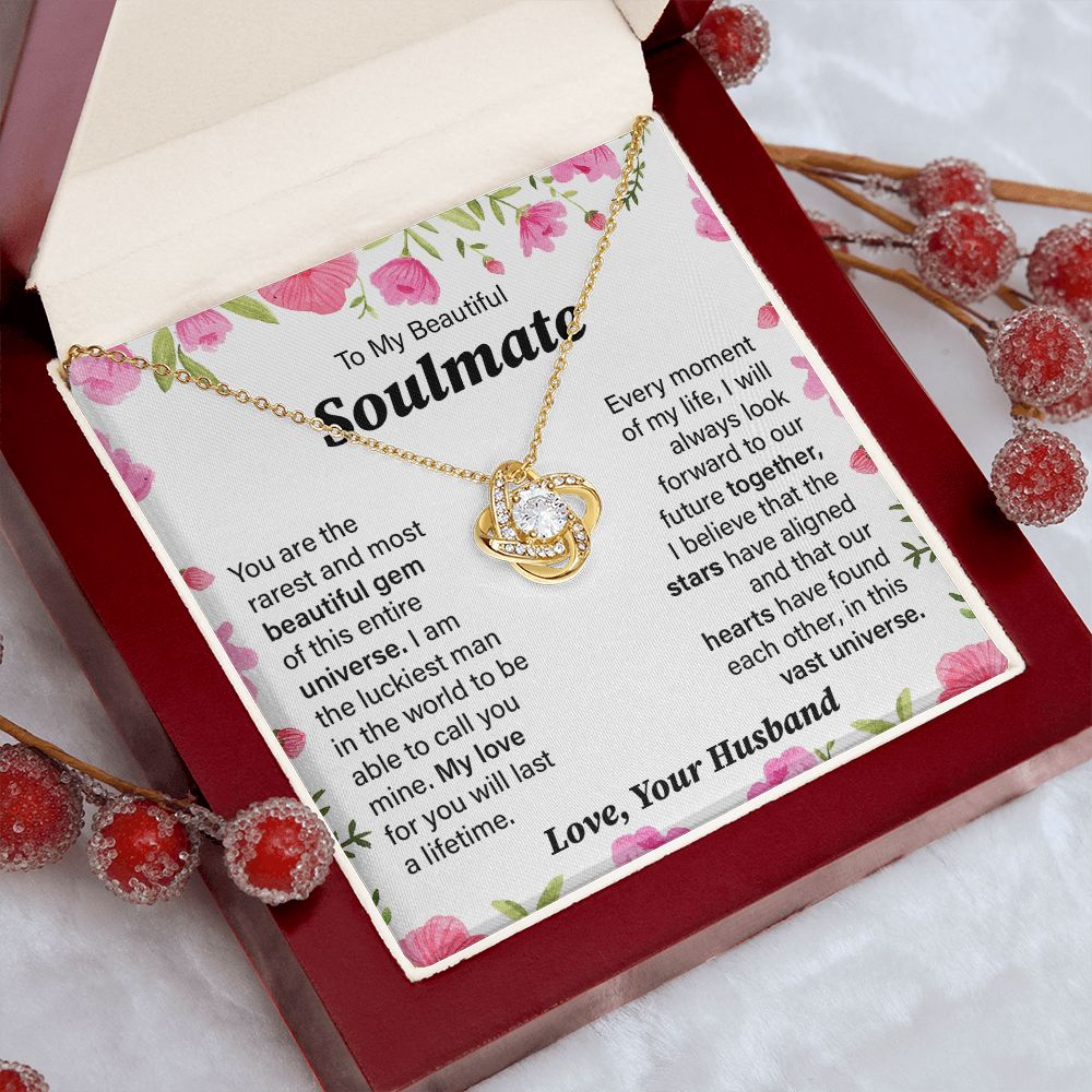 To My Beautiful Soulmate Love From Your Husband, Birthday Valentine's Day Anniversary Gifts Stunning Love Knot Necklace