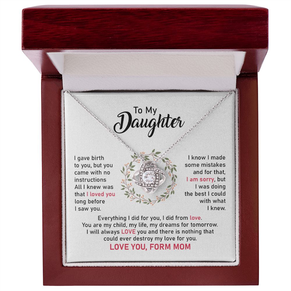 Daughter Necklace from Mom with Apology and Love Message