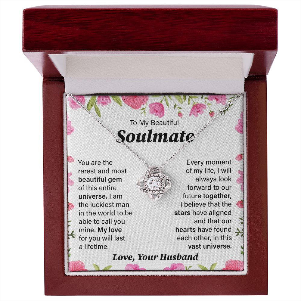 To My Beautiful Soulmate Love From Your Husband, Birthday Valentine's Day Anniversary Gifts Stunning Love Knot Necklace