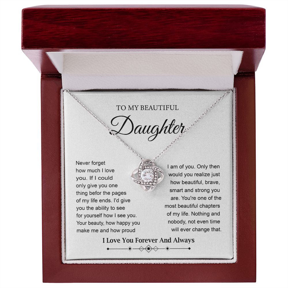 To My Daughter Love Knot Necklace with Poetic Note