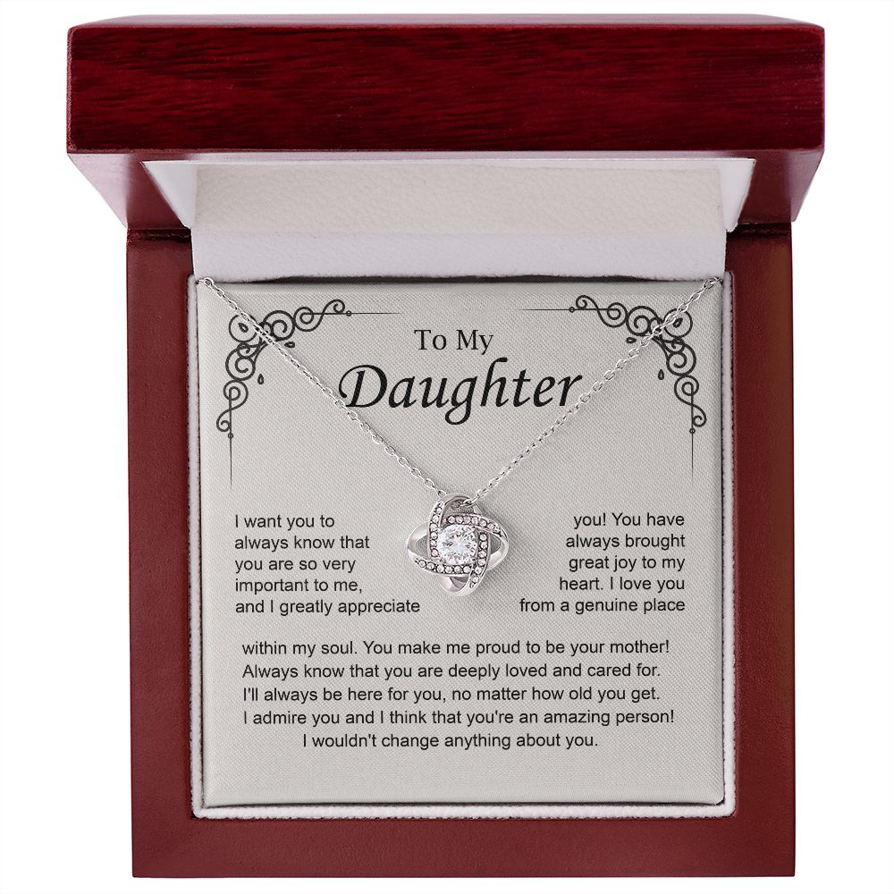 To My Daughter Love Knot Necklace from Mom Gift