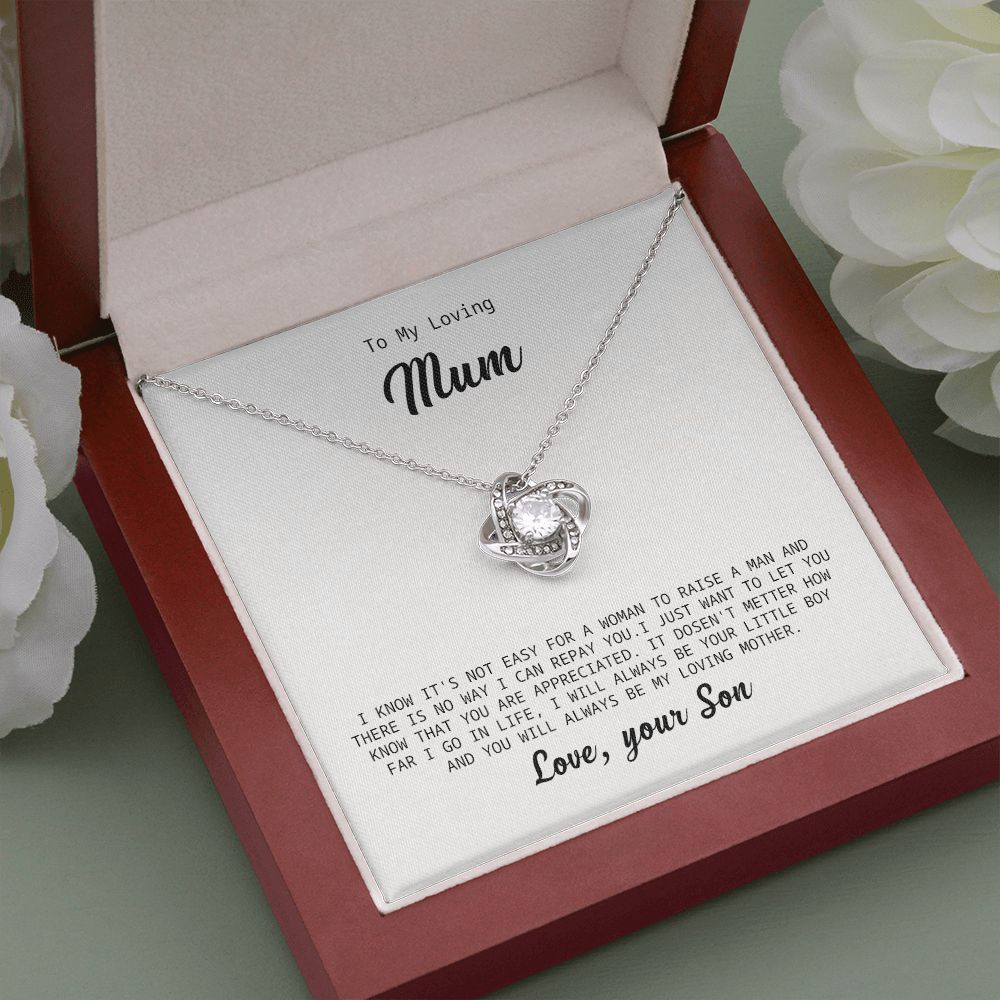 To My Loving Mum Necklace Gift from Son with Heartfelt Message Card