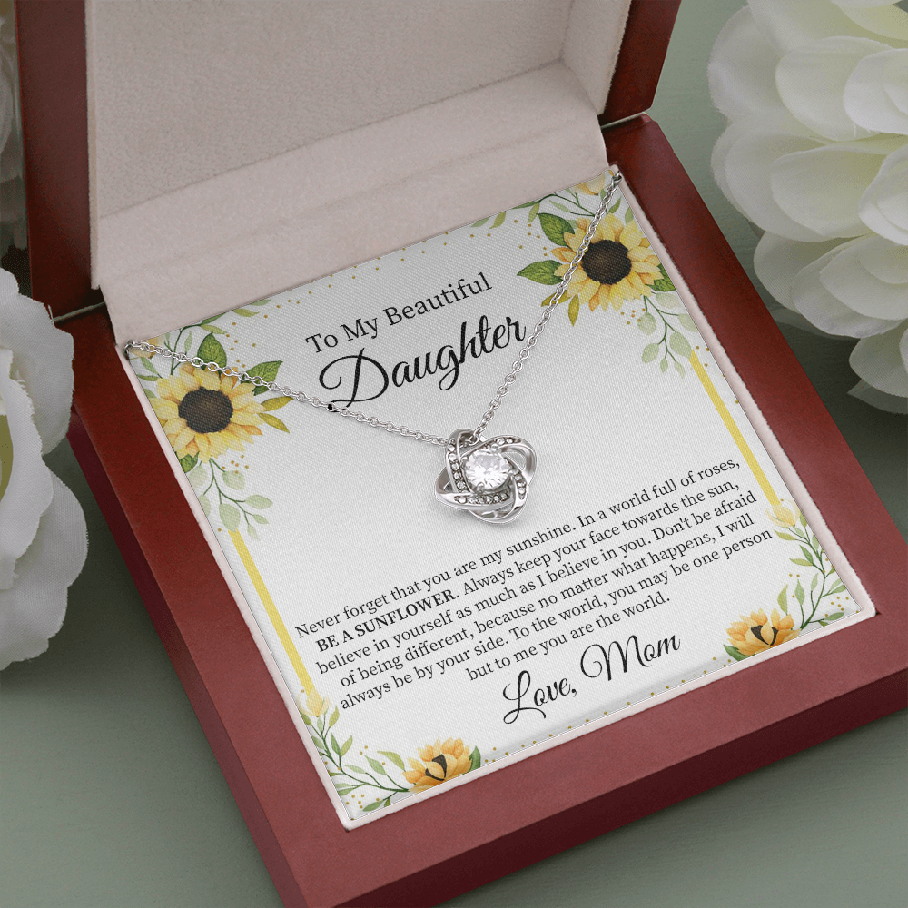 Daughter Necklace Gift from Mom with Sunflower Card
