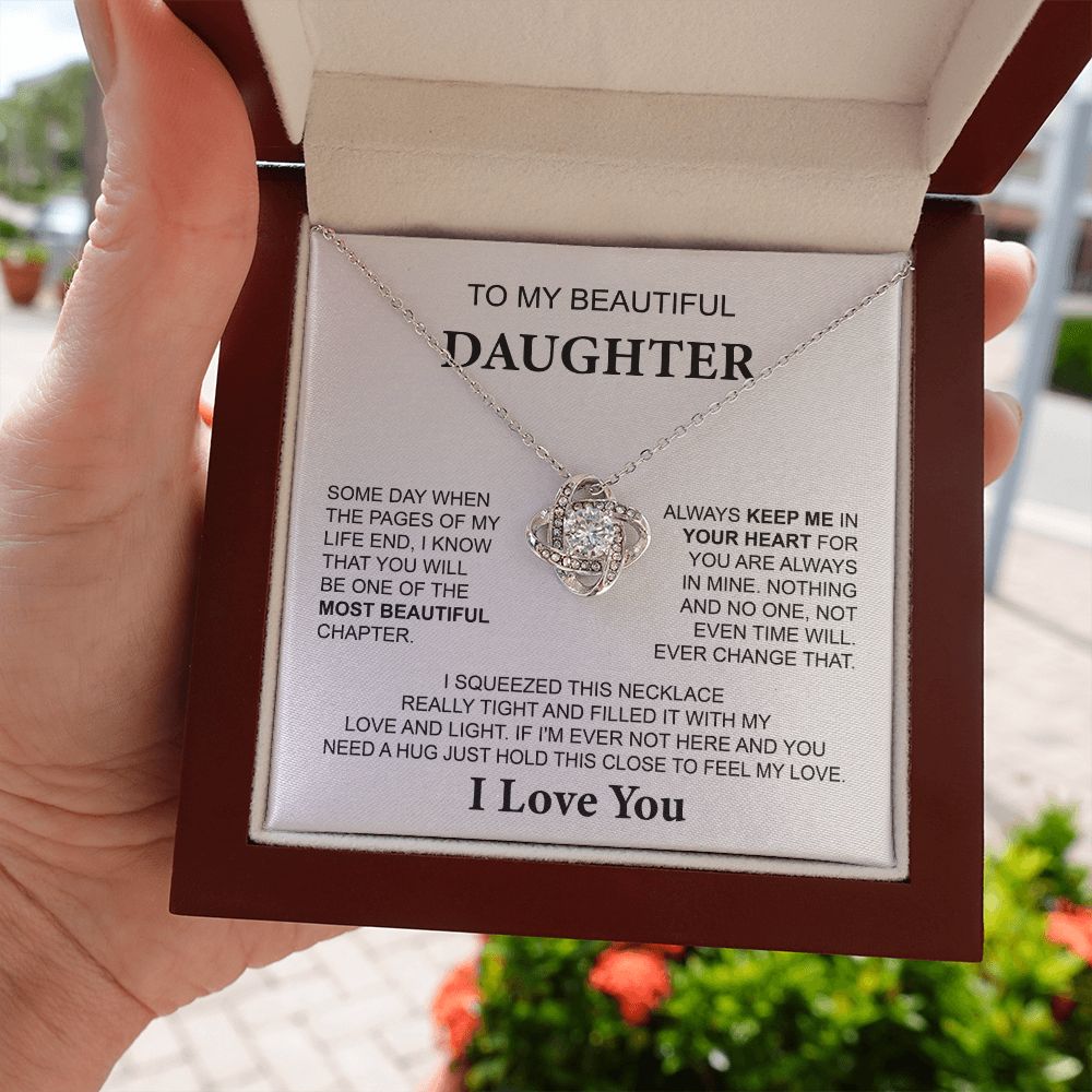 To My Daughter Necklace with Hug Message from Mom or Dad