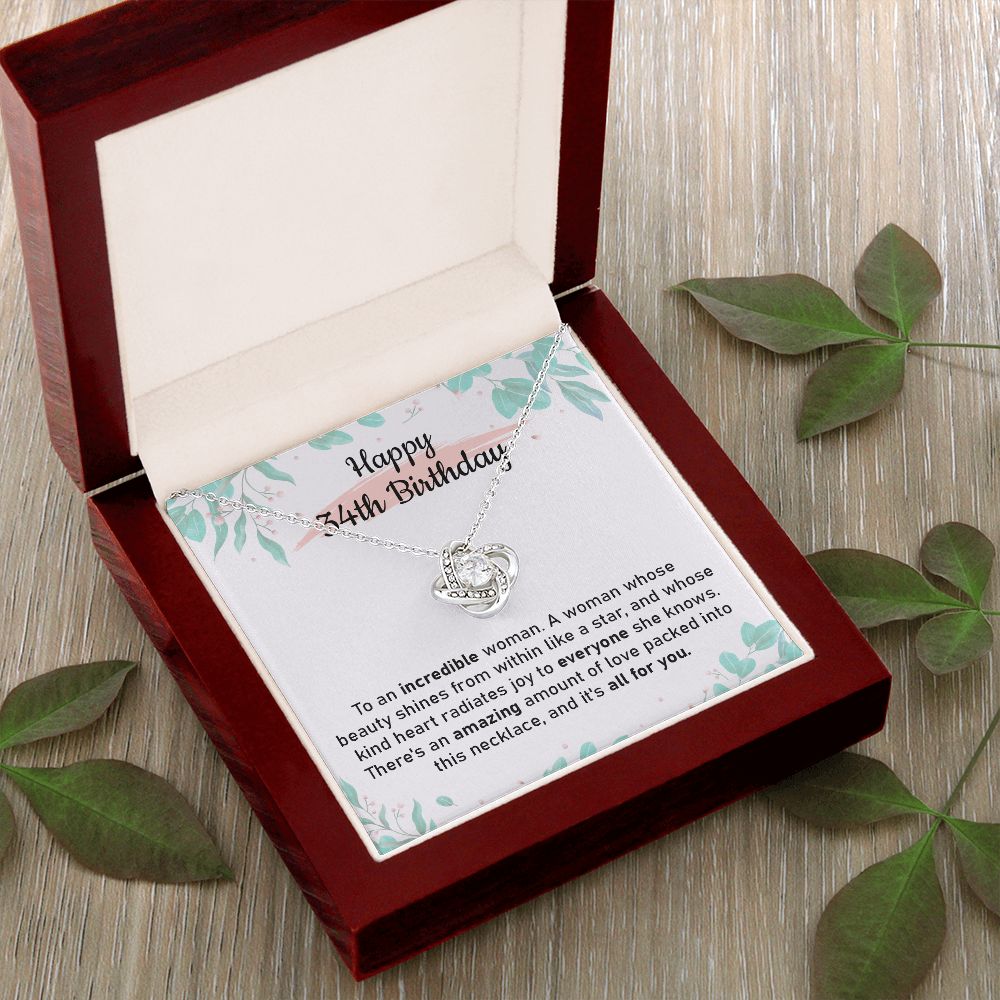 34th Birthday Gift Necklace for Her with Loving Message