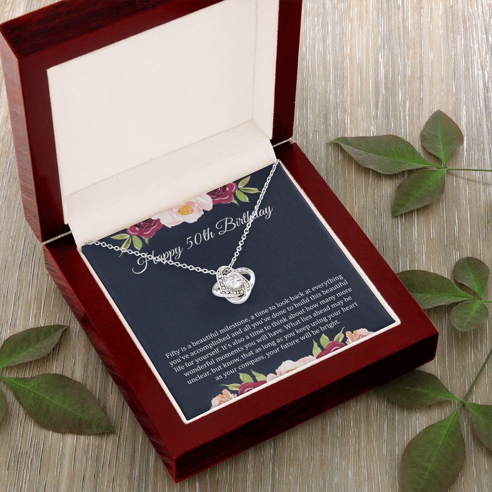 50th Birthday Necklace with Floral Gift Note