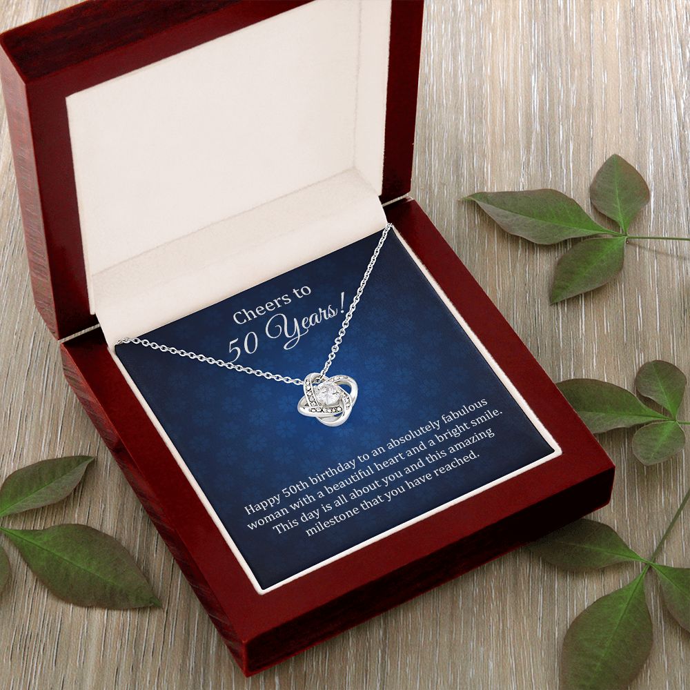 50th Birthday Necklace Gift with Elegant Milestone Card