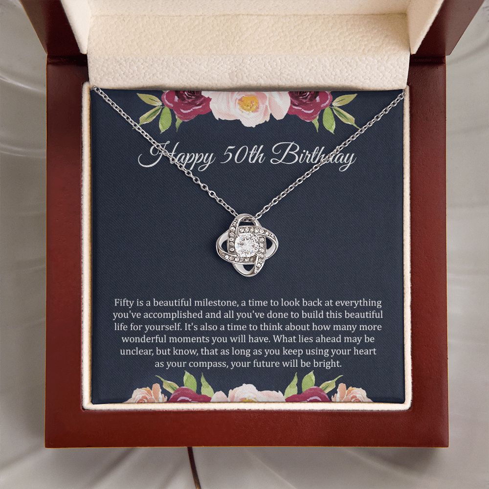 50th Birthday Necklace with Floral Gift Note