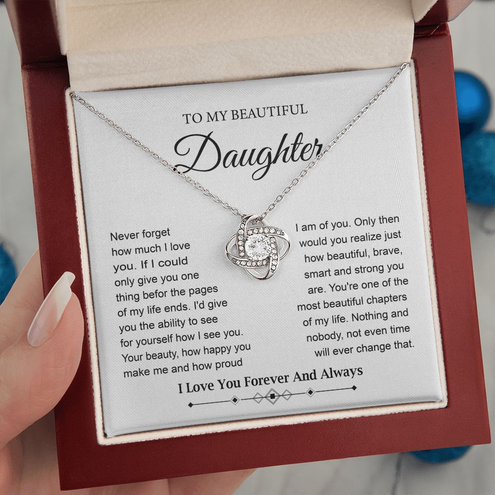 To My Daughter Love Knot Necklace with Poetic Note