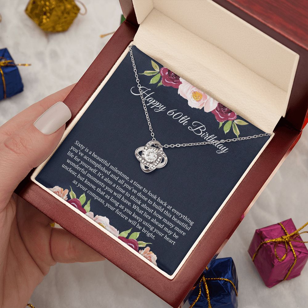 60th Birthday Gift Necklace with Floral Card
