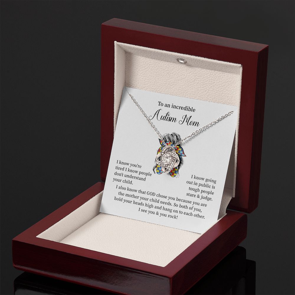 To an Incredible Autism Mom, I know You're Tired, Love Knot Necklace Gifts Her On Autism Awareness Day From Son/Daughter