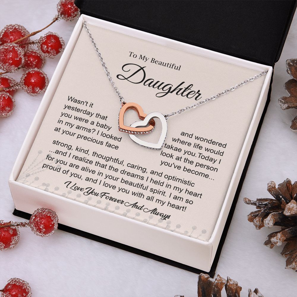 Daughter Heart Necklace with Emotional Message Card