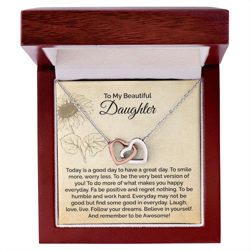 Daughter Necklace Gift with Motivational Message Card