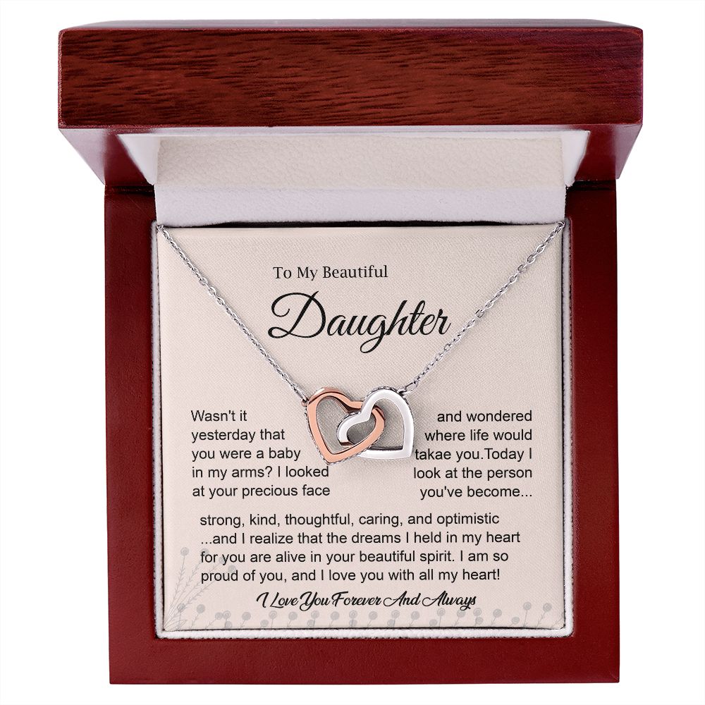 Daughter Heart Necklace with Emotional Message Card