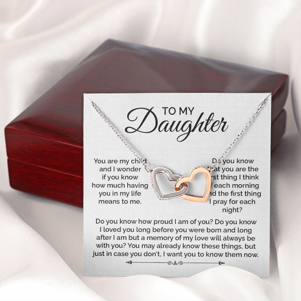 To My Daughter Interlocking Hearts Necklace Gift