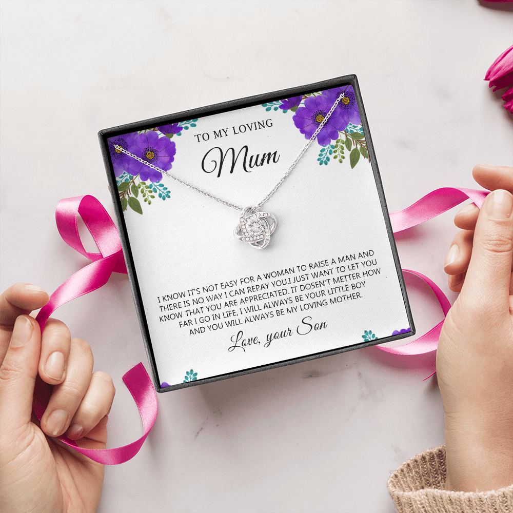 To My Mum Necklace Gift from Son with Heartfelt Floral Message Card