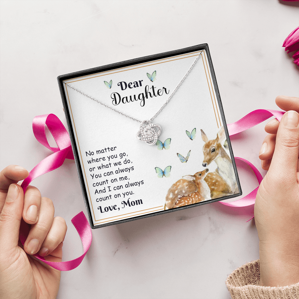 Dear Daughter Necklace Gift from Mom – with Deer and Butterfly Message Card