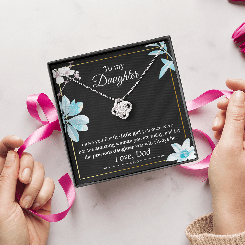 Daughter Necklace Gift from Dad – Love Knot Pendant with Meaningful Message Card