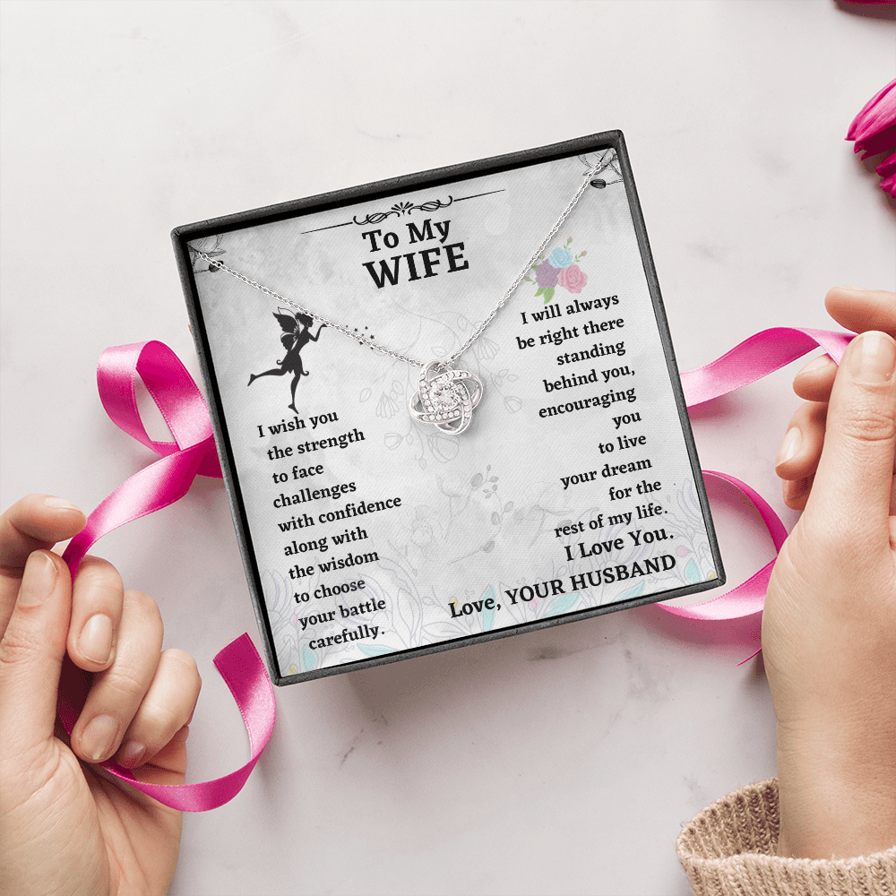 Wife Necklace Gift from Husband – Love Knot Pendant with Encouragement Message Card