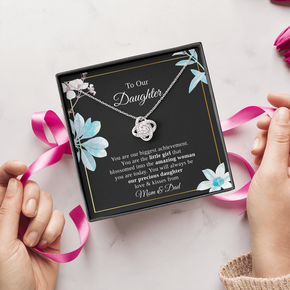 To Our Daughter Necklace Gift – Love Knot Pendant with Heartfelt Message Card