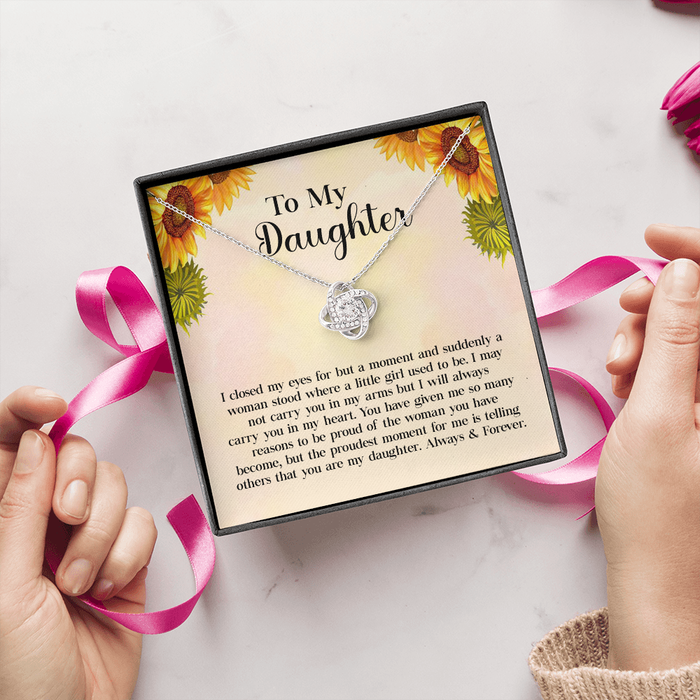 To My Daughter Necklace Gift – Love Knot Pendant with Heartfelt Message Card