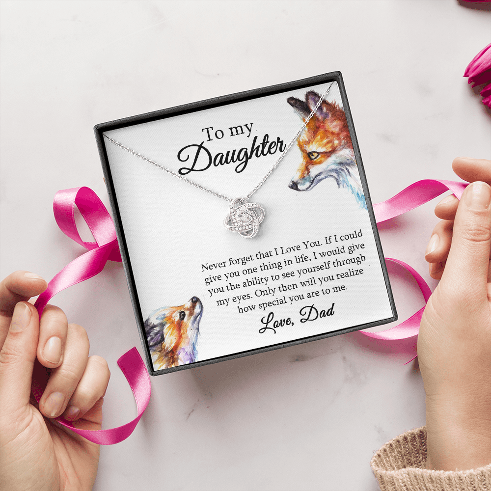 Daughter Necklace Gift from Dad – Love Knot Pendant with Heartfelt Message Card