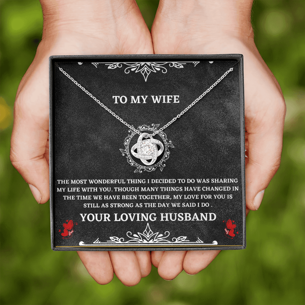 Wife Necklace Gift from Husband – Love Knot Pendant with Heartfelt Message Card
