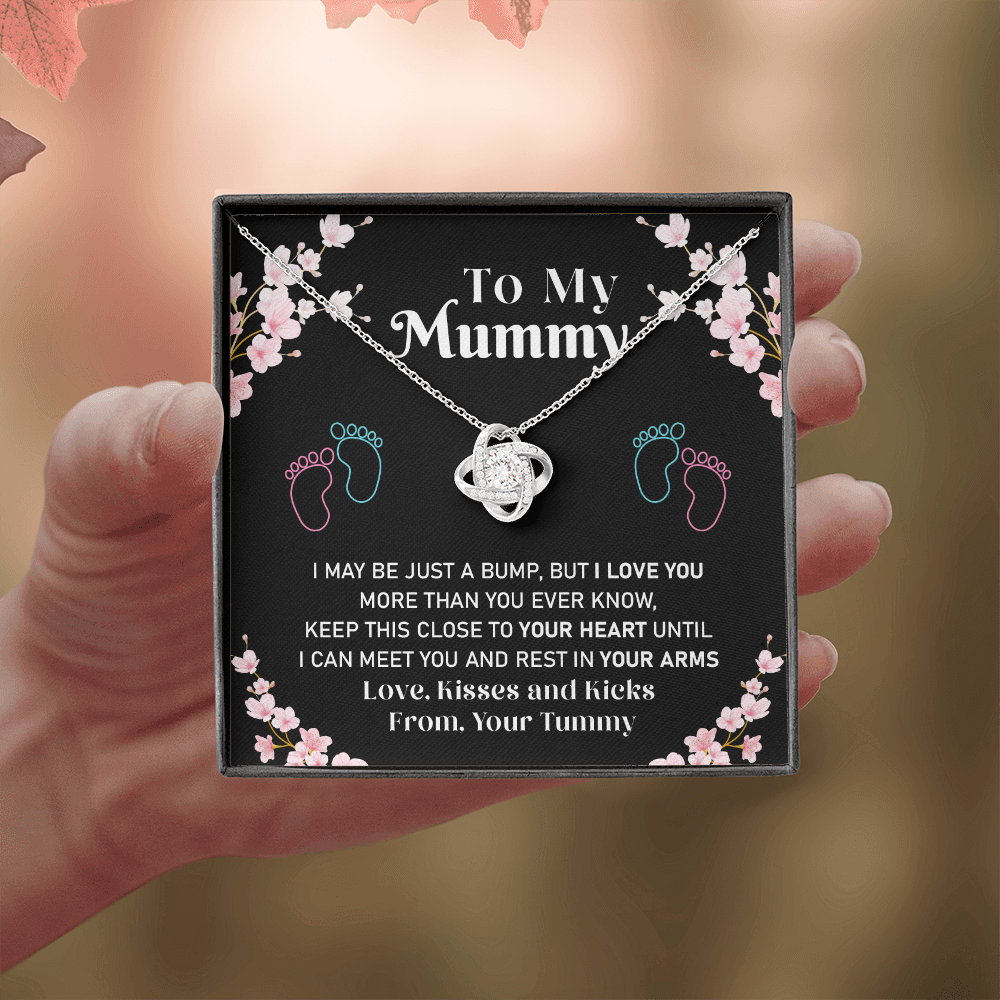 Mummy Necklace Gift from Baby Bump – Love Knot Pendant with Sweet Message Card